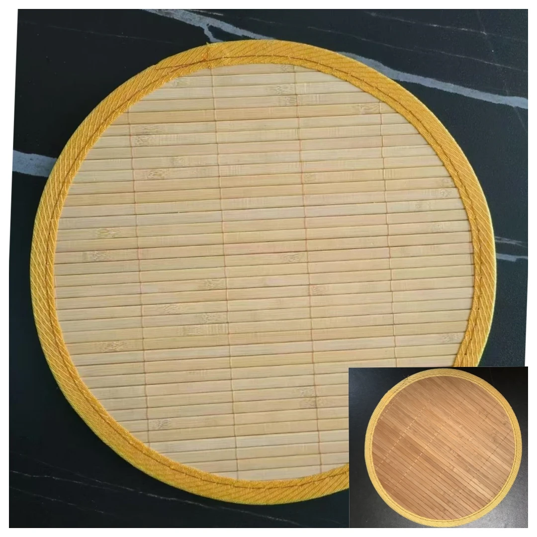 35厘米一面本色一面碳化2个双面本色2个隔热垫餐垫竹垫盘双层布边