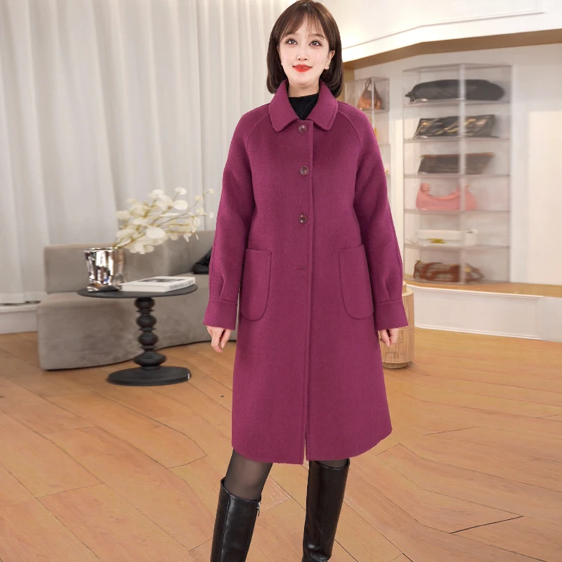 2024年秋冬季新款时尚鹅绒内胆双面呢大衣中长款羊毛毛呢外套女