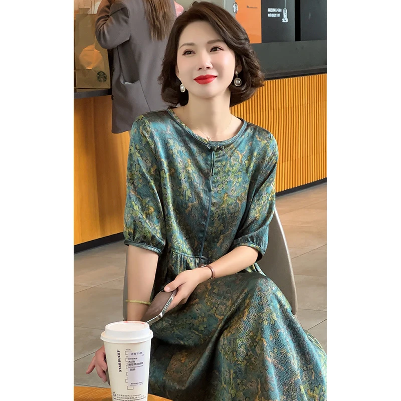 真丝杭州连衣裙夏2024新款桑蚕丝女装连衣裙妈妈宽松连衣裙