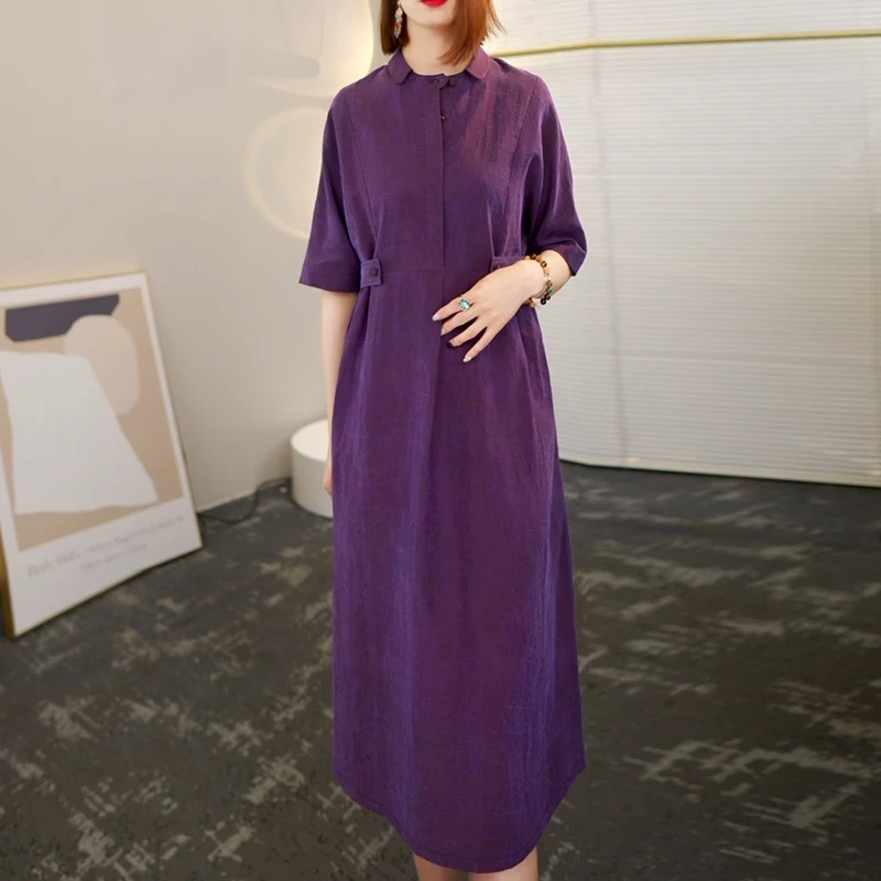 夏季新款2024年大牌杭州香云纱真丝连衣裙女气质妈妈桑蚕丝裙子