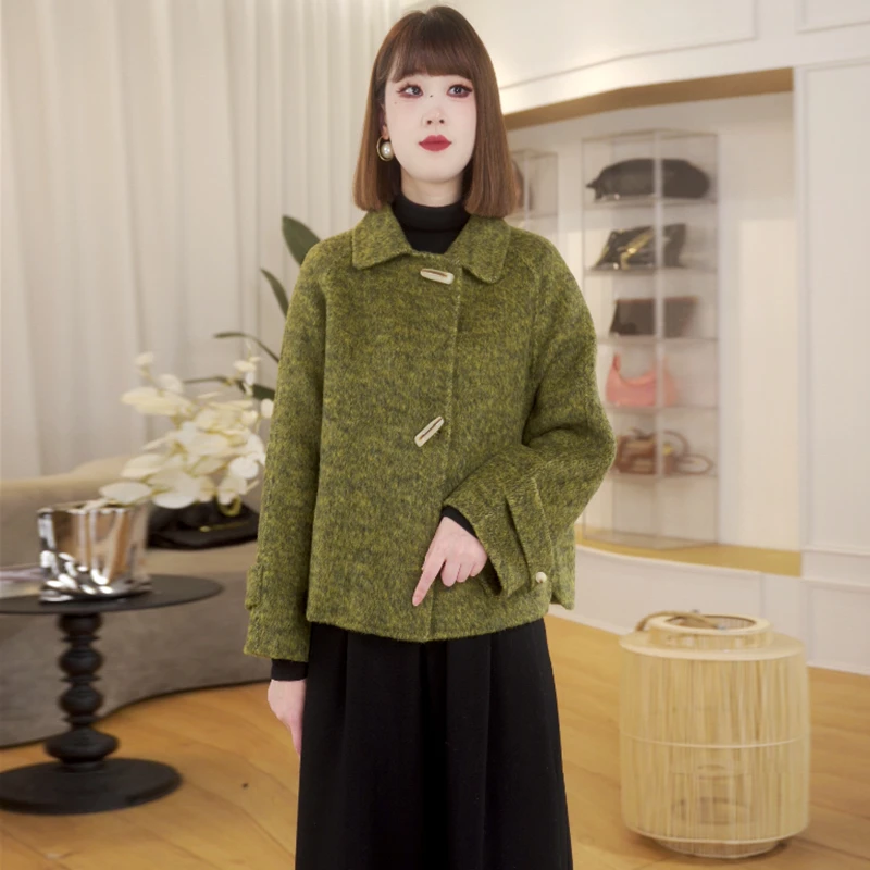 2024年新款大衣女中长款毛呢新款羊毛兔毛桑蚕丝外套时尚高端洋气