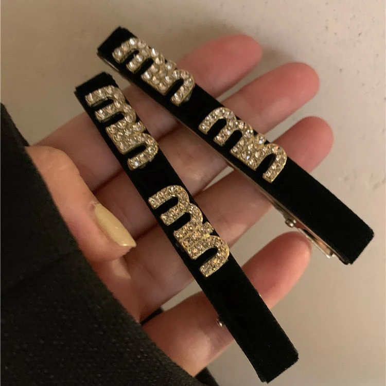 2只装!黑色丝绒鸭嘴夹~镶钻法式复古侧边夹流海碎发夹发饰头饰女