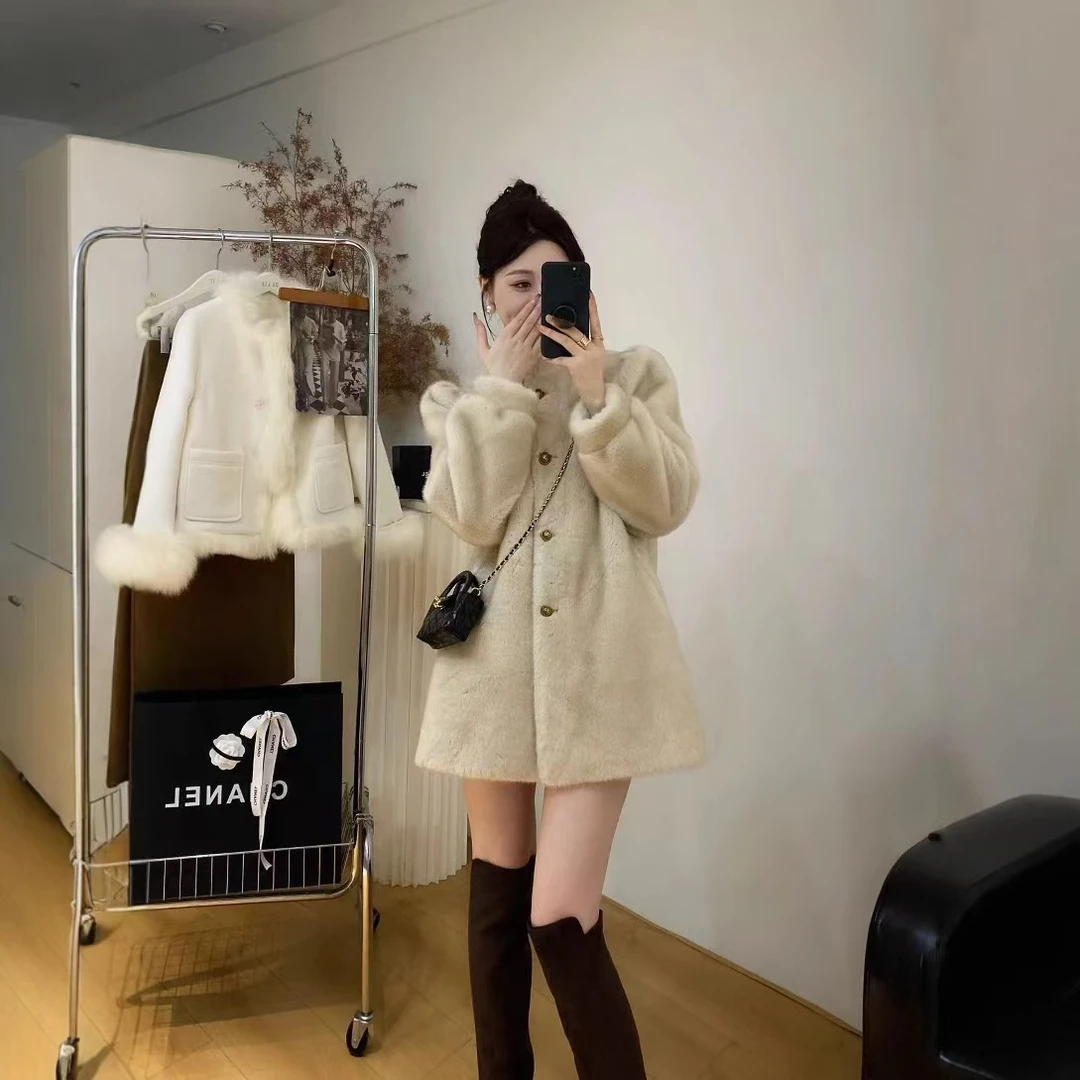 新款皮毛一体毛毛外套女气质韩版百搭宽松上衣