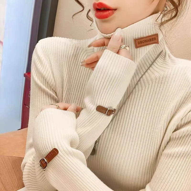 新款时尚百搭长袖高领针织上衣#4020