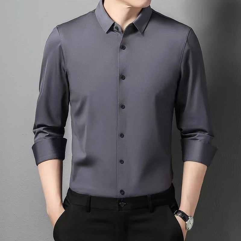 5000纯色衬衫无痕衬衣长袖中年薄款男士商务轻奢男装高端弹力免烫