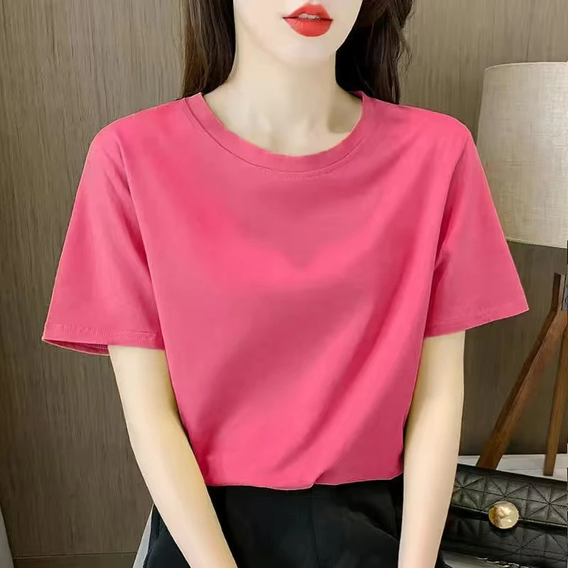 简约韩版纯色圆领透气t恤夏季时尚休闲纯棉半袖女士百搭 (净版)