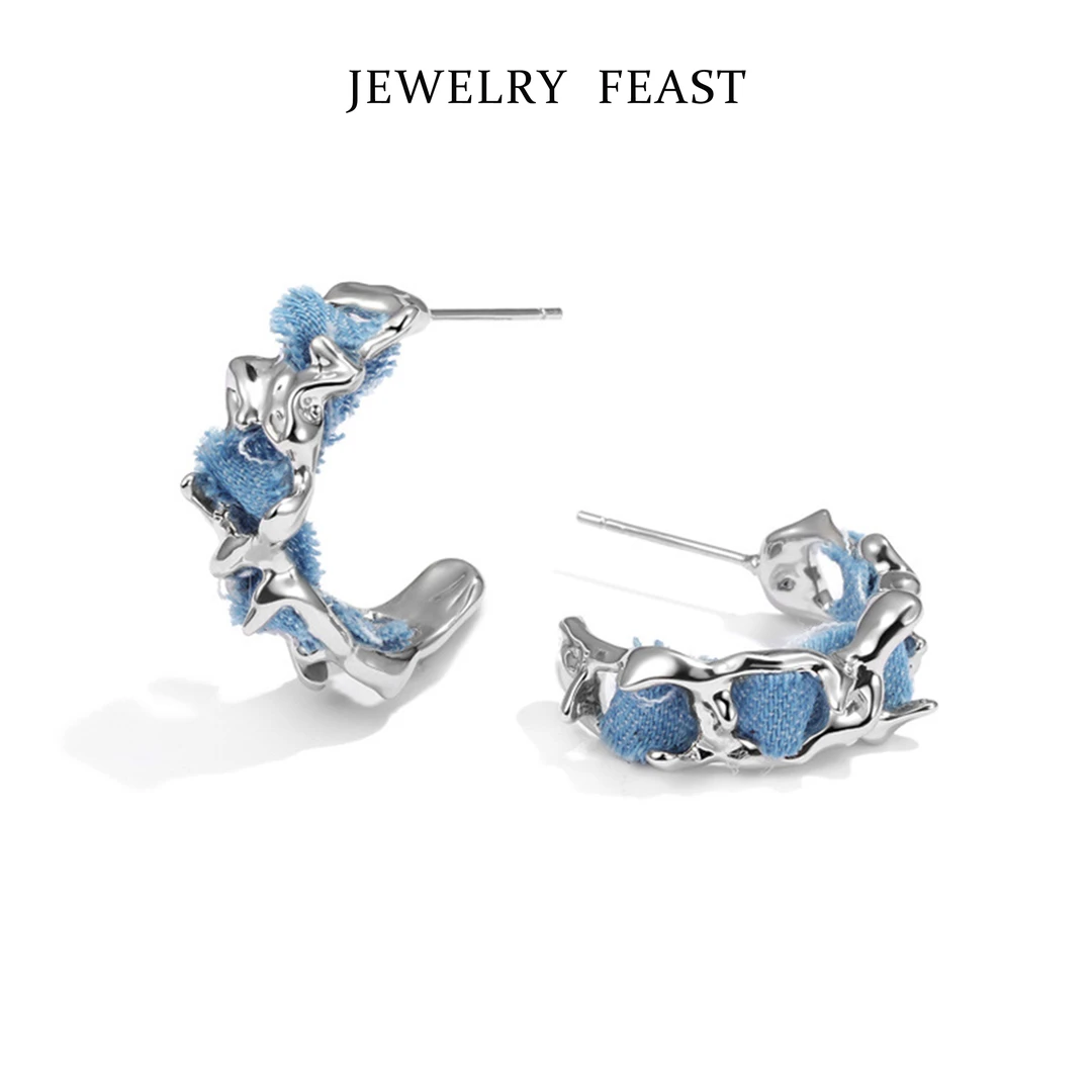 合金布艺耳饰 【牛仔重塑系列】欧美重工复古高级设计款耳环C1223