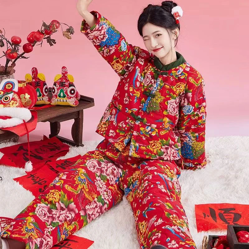 【运费险】过年网红花棉袄中式套装东北大花棉袄女大花袄棉服冬