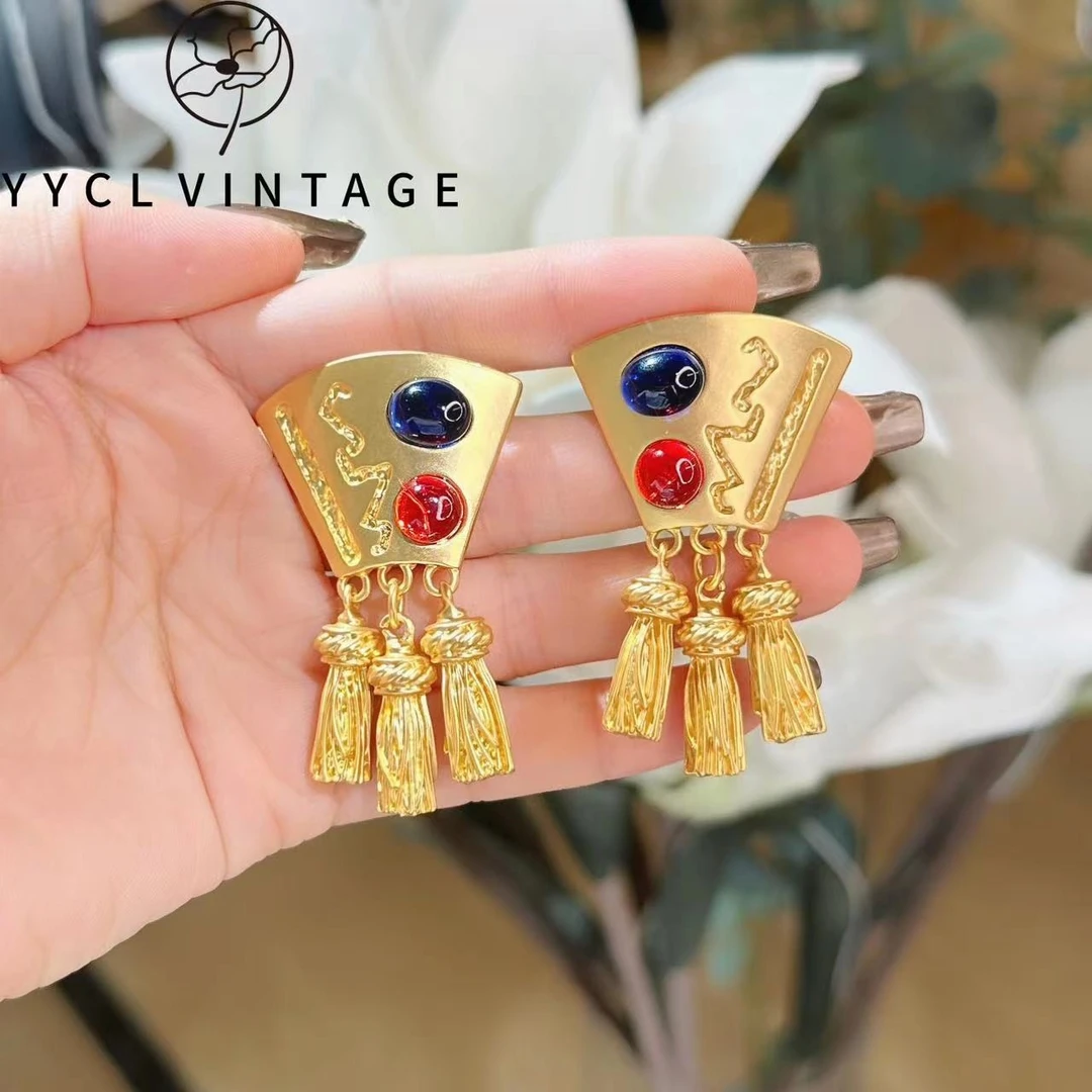 珐琅耳饰 【苗堇禾】vintage925银 耳钉耳饰 8853 气质古风时尚
