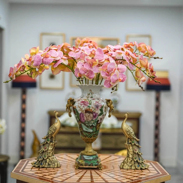 【奇居家饰】紫条纹色9头高枝蝴蝶兰仿真花卉餐厅玄关花