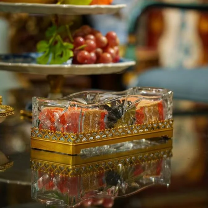 【奇居家饰】波兰水晶配铜方形水晶收纳盒奢华精致刀叉盒#C6365