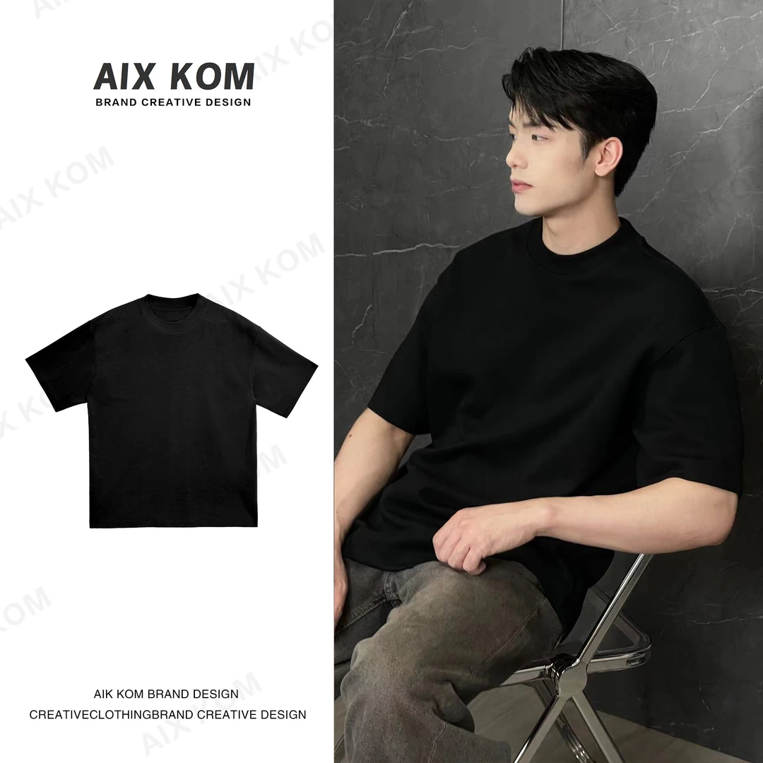 AIX KOM｜｜男士简约重磅350g半袖时尚休闲宽松百搭夏季潮流圆领