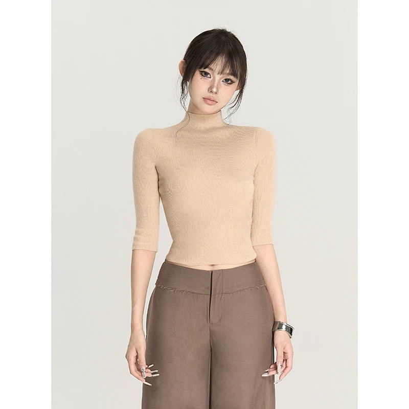 PEMPL极简知性 气质修身中高领中袖软糯针织衫秋季新款上衣