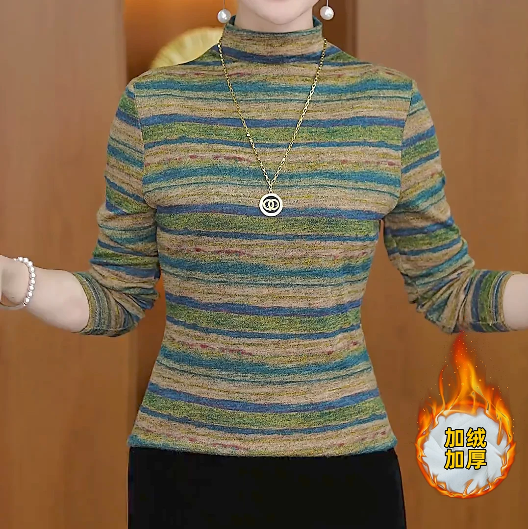 彩色条纹百搭休闲气质长袖打底衫#937