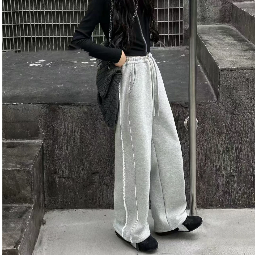 【苏舒童装】2024秋冬侧边蕾丝拼接女童运动裤加绒休闲裤 7093