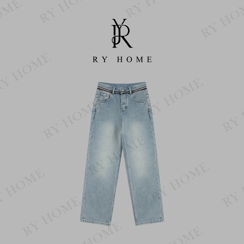 【老贾私服】复古水洗抓绒宽松直筒阔腿牛仔裤243K2295