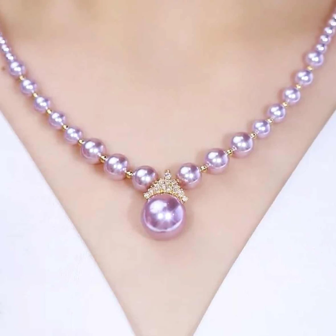 铜合金吊坠 轻奢高级感紫色镶钻珠珠项链小众设计时尚气质毛衣链