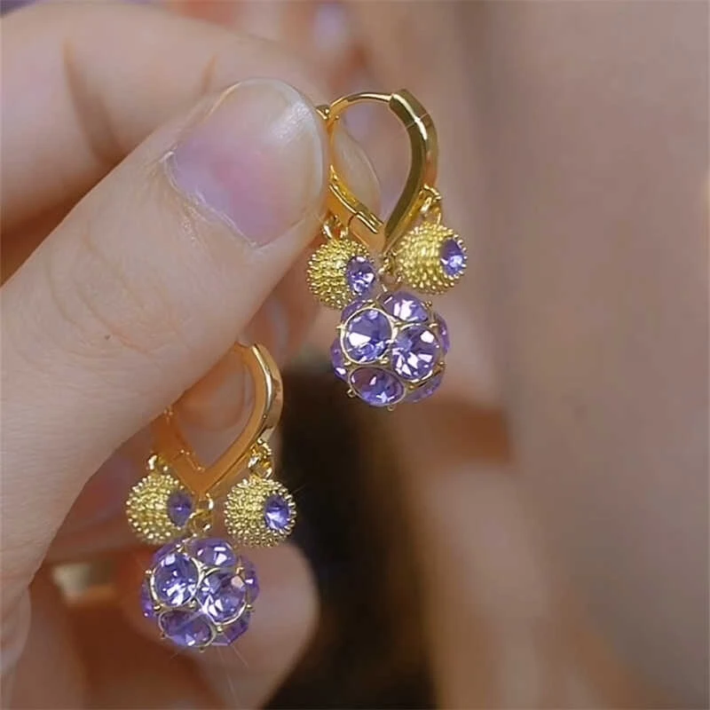 铜合金耳饰 紫钻榴莲耳环女2024年新款轻奢高级气质大气流苏耳饰