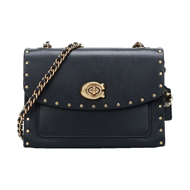 全新未使用 COACH/蔻驰 Parker经典黑金链条包翻盖铆钉装饰单肩包