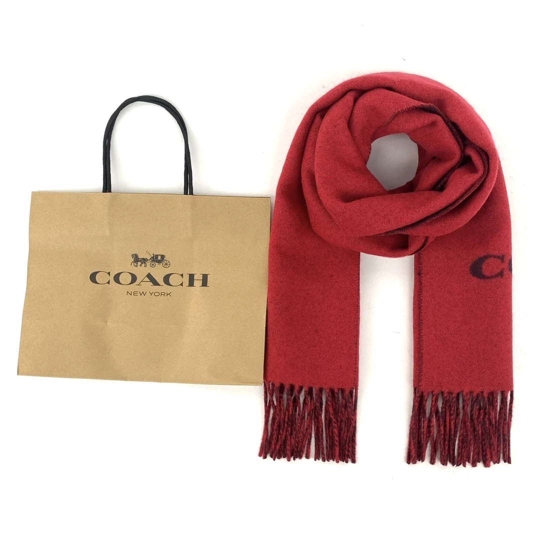 全新未使用 COACH/蔻驰 红色羊毛冬季羊绒围巾双面男女同款本命年