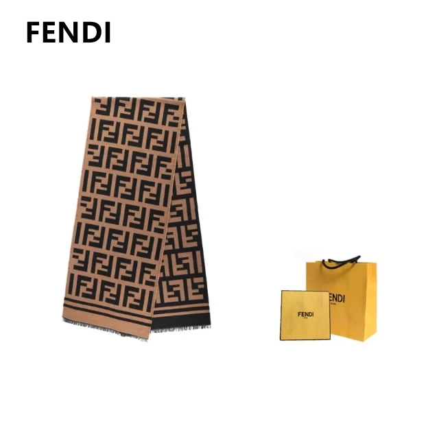 全新未使用 FENDI/芬迪 双面FF老花围巾高奢时尚保暖明星同款棕色