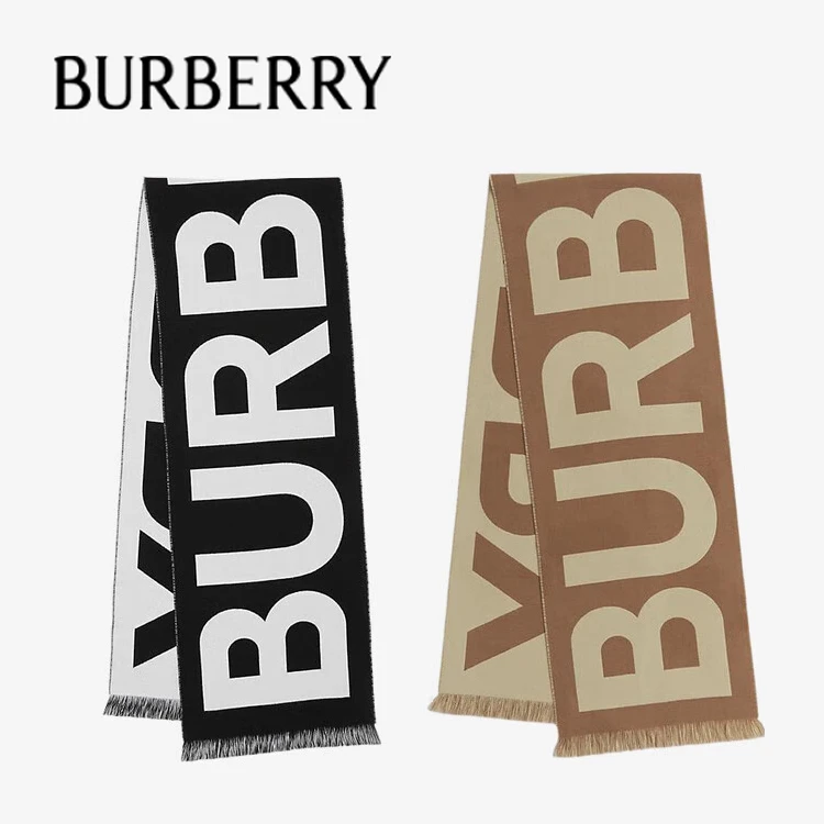 全新未使用 BURBERRY/博柏利 美拉德徽标装饰羊毛提花围巾秋冬款