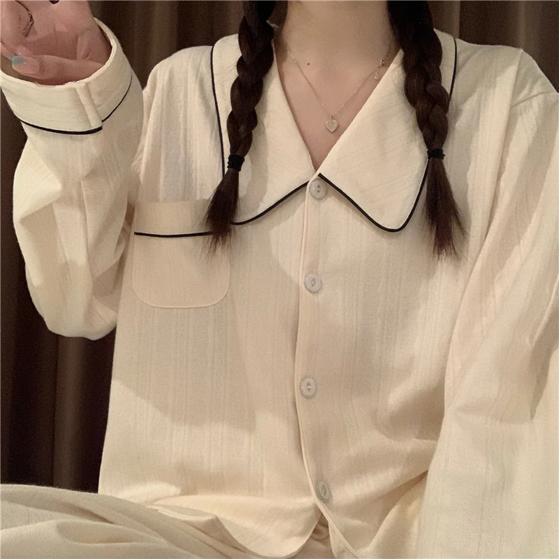 简约韩版睡衣女士春秋款网红时尚棉质学生夏冬季可外穿家居服套装
