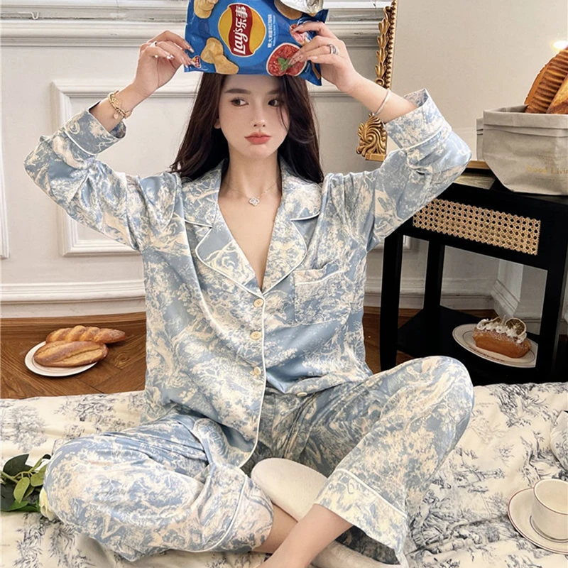 网红新款ins风夏季睡衣女韩冰丝简约高级感可外穿学生套装家居服