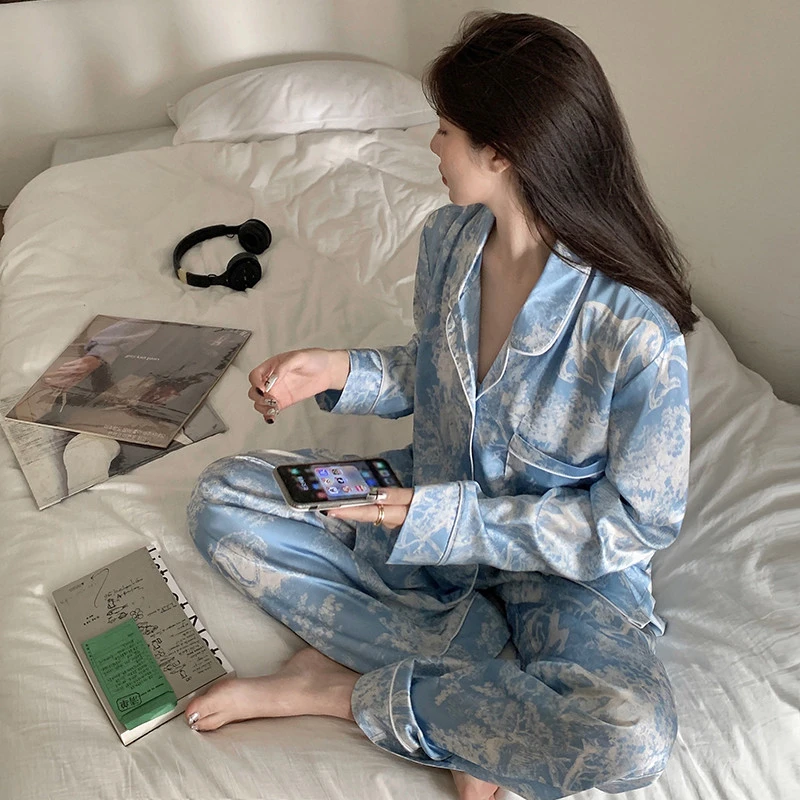 网红新款ins风夏季睡衣女韩冰丝简约高级感可外穿学生套装家居服