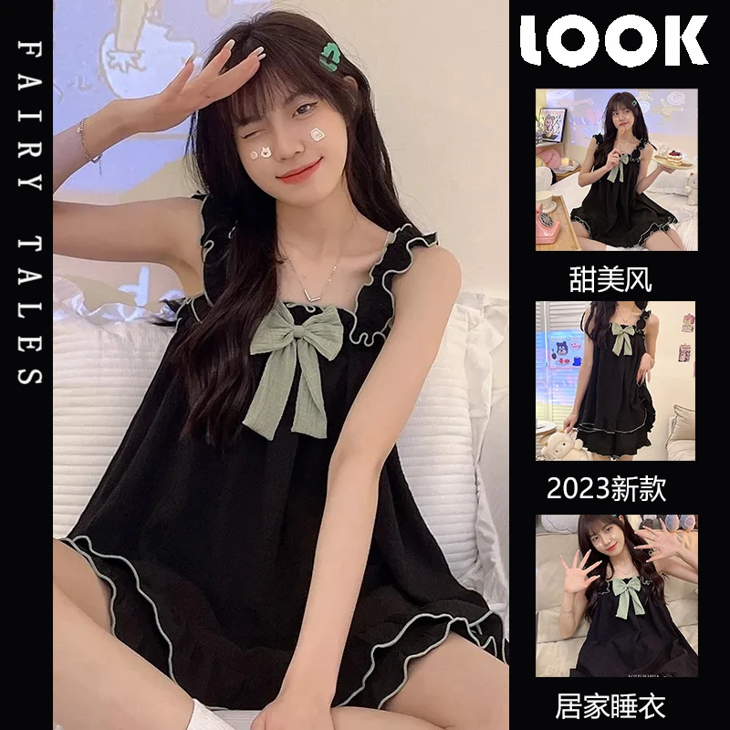 睡衣女新款ins风网红夏季高级感甜美夏天女学生可外穿套装家居服