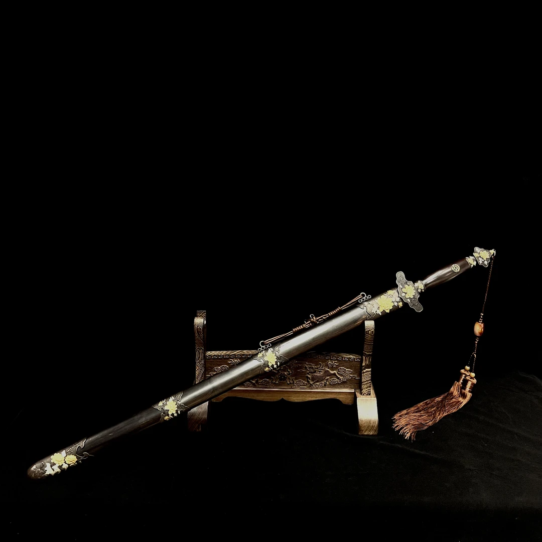 【三色牡丹唐剑】龙泉市宝剑 花纹钢剑身 手工锻打 冷兵器 未开刃
