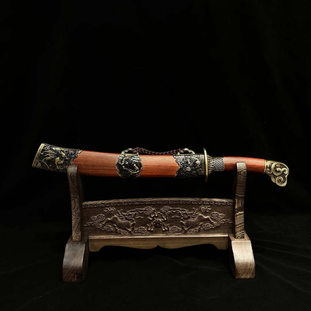 【龙虎短刀】 实木高碳钢 摆件收藏 冷兵器 未开刃