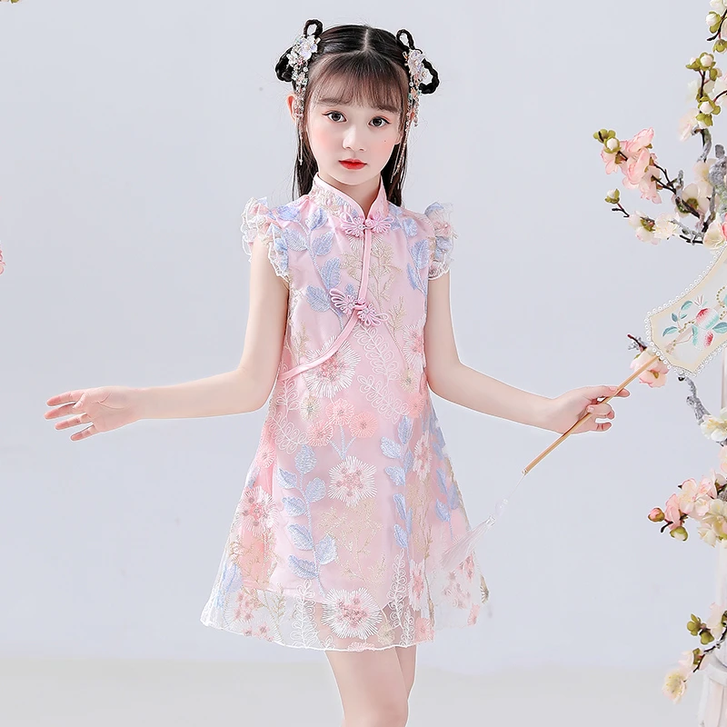 A239女童汉服夏款清凉连衣裙唐装新中式古装小女孩儿童旗袍裙子