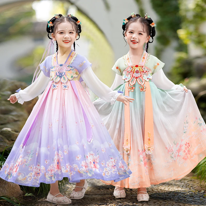 9981汉服女童小女孩新款中国风夏款儿童装古风中秋唐装连衣裙子