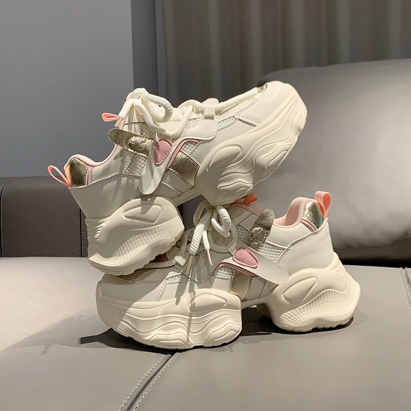 老爹鞋真皮2024年小白鞋真皮小蛮腰显瘦显脚小系带运动鞋松糕女鞋