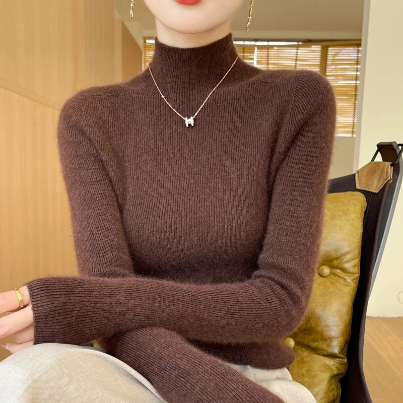 针织衫一线成衣抽条半高领宽松打底长袖加厚毛衣百搭  通