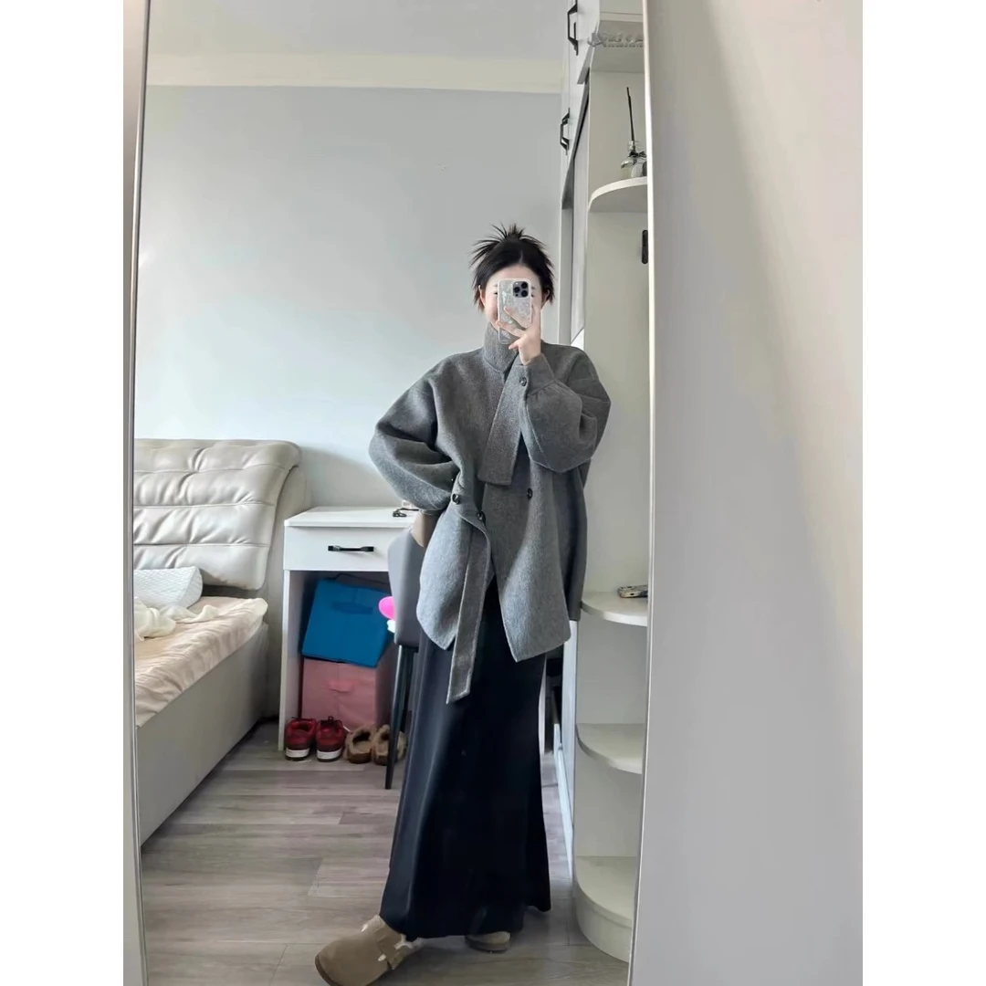 短款大衣女毛呢外套秋冬季新款韩系小个子时尚感赫本风慵懒风