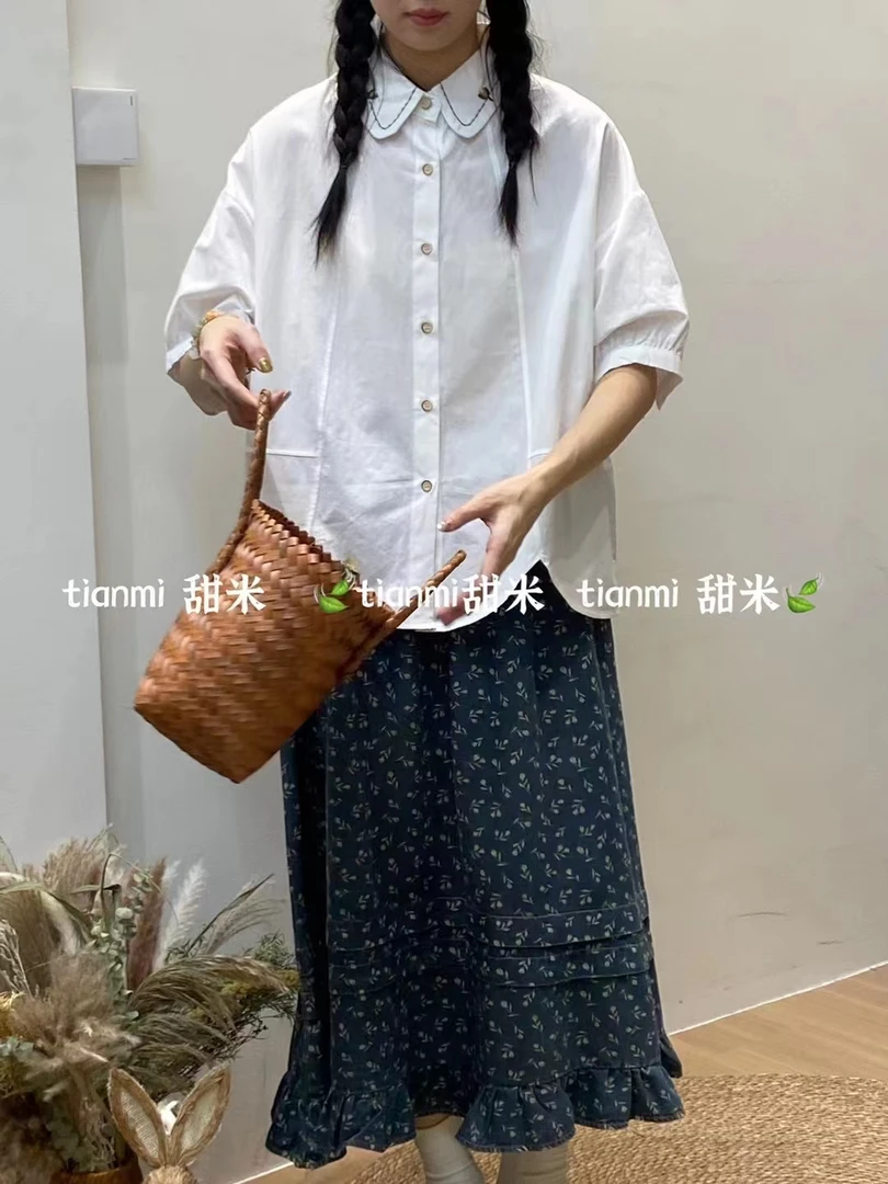 牛仔裤时尚日系休闲宽松减龄百搭纯色气质高腰夏季白色T恤半裙