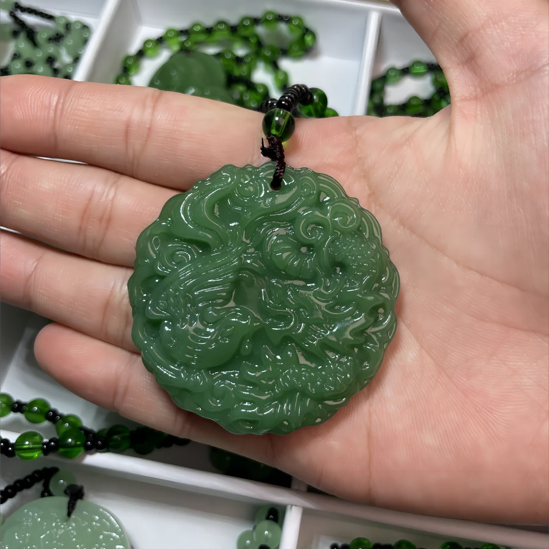 深绿龙凤呈祥时尚吊坠
