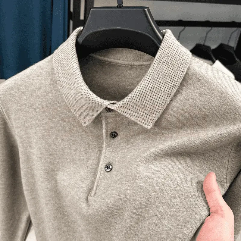 【速发现货】鄂尔多斯市100%纯羊毛衫男加厚商务纯色翻领针织毛衣