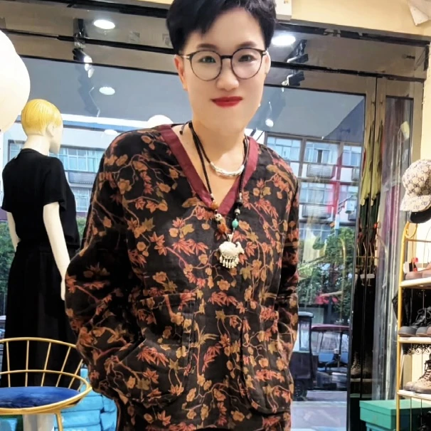 早秋款碎花亚麻上衣长袖.2024早秋款亚麻小碎花八分南瓜裤