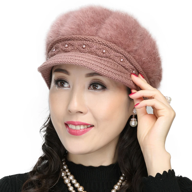 冬天老人帽子兔毛帽子女中老年女士妈妈保暖加厚绒针织帽老年人帽