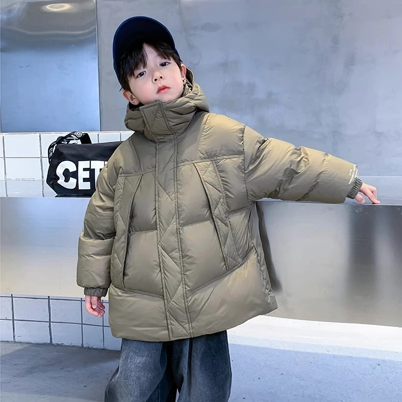 儿童短款连帽羽绒服2023新款洋气男童加厚冬装男孩冬季免洗外套潮