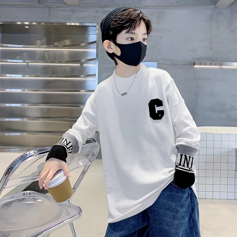 男童白色打底衫秋冬德绒2023新款中大儿童冬季长袖T恤保暖上衣潮t