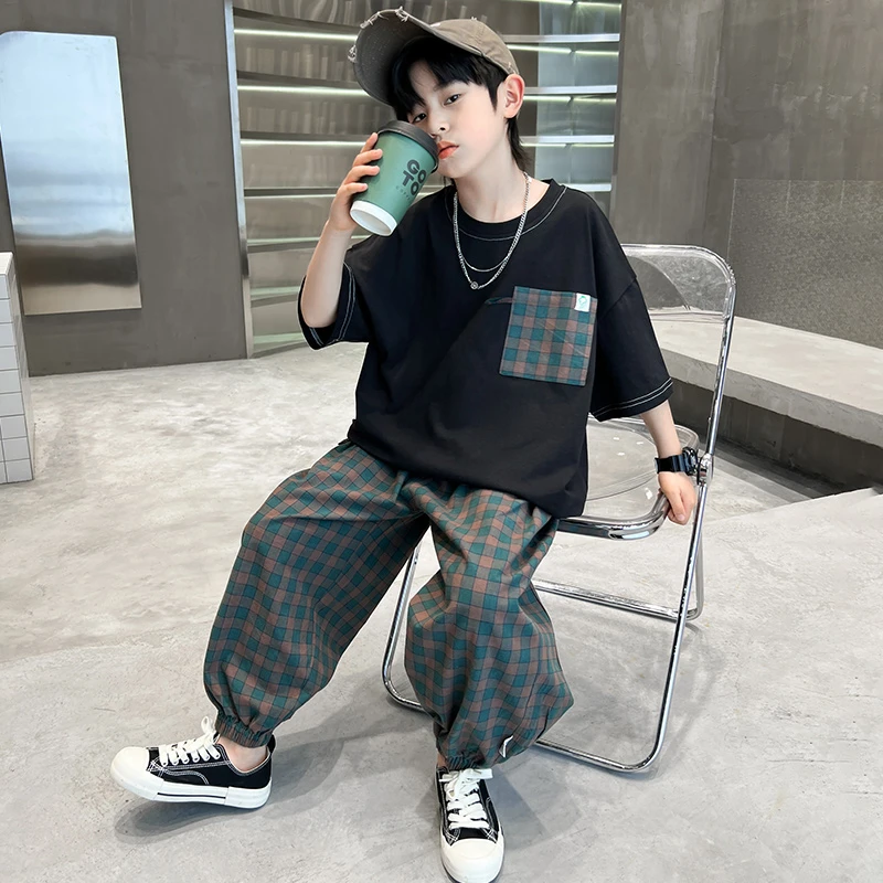 儿童装男童夏装T恤套装2024新款大童夏季洋气上衣男孩休闲短袖潮t