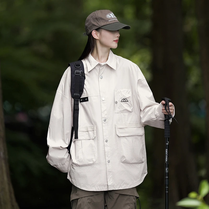 情侣休闲百搭长袖翻领衬衫外套宽松衬衣夹克6120