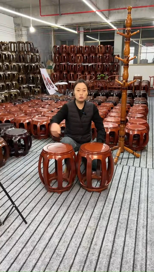 【闪购商品】花梨木类家具一对 金花梨花梨色大号鼓凳 微瑕