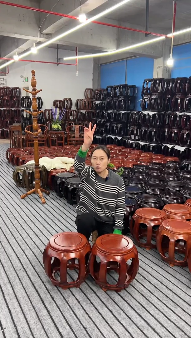 【闪购商品】花梨木类家具 一对 金花梨花梨色小号鼓凳 微瑕