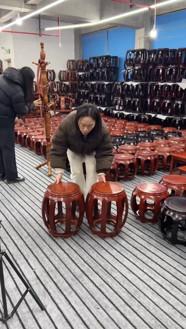 【闪购商品】花梨木类家具一对 金花梨花梨色大号鼓凳 微瑕