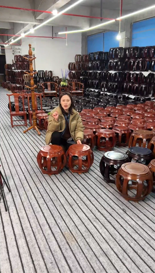 【闪购商品】花梨木类家具一对 金花梨花梨色小号鼓凳 微瑕